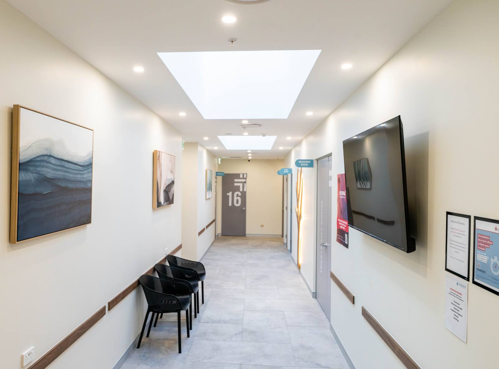 Corridor with skylights